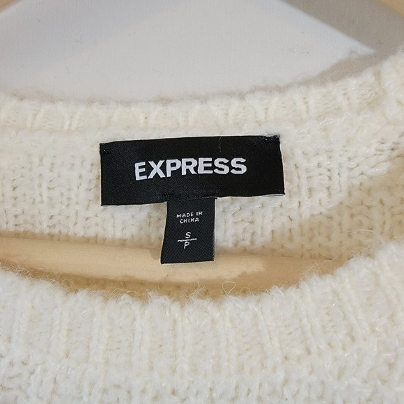 EXPRESS Ivory Wool Alpaca Blend Pullover Sweater Sz L Lace Tiered Minimalist - Picture 10 of 12